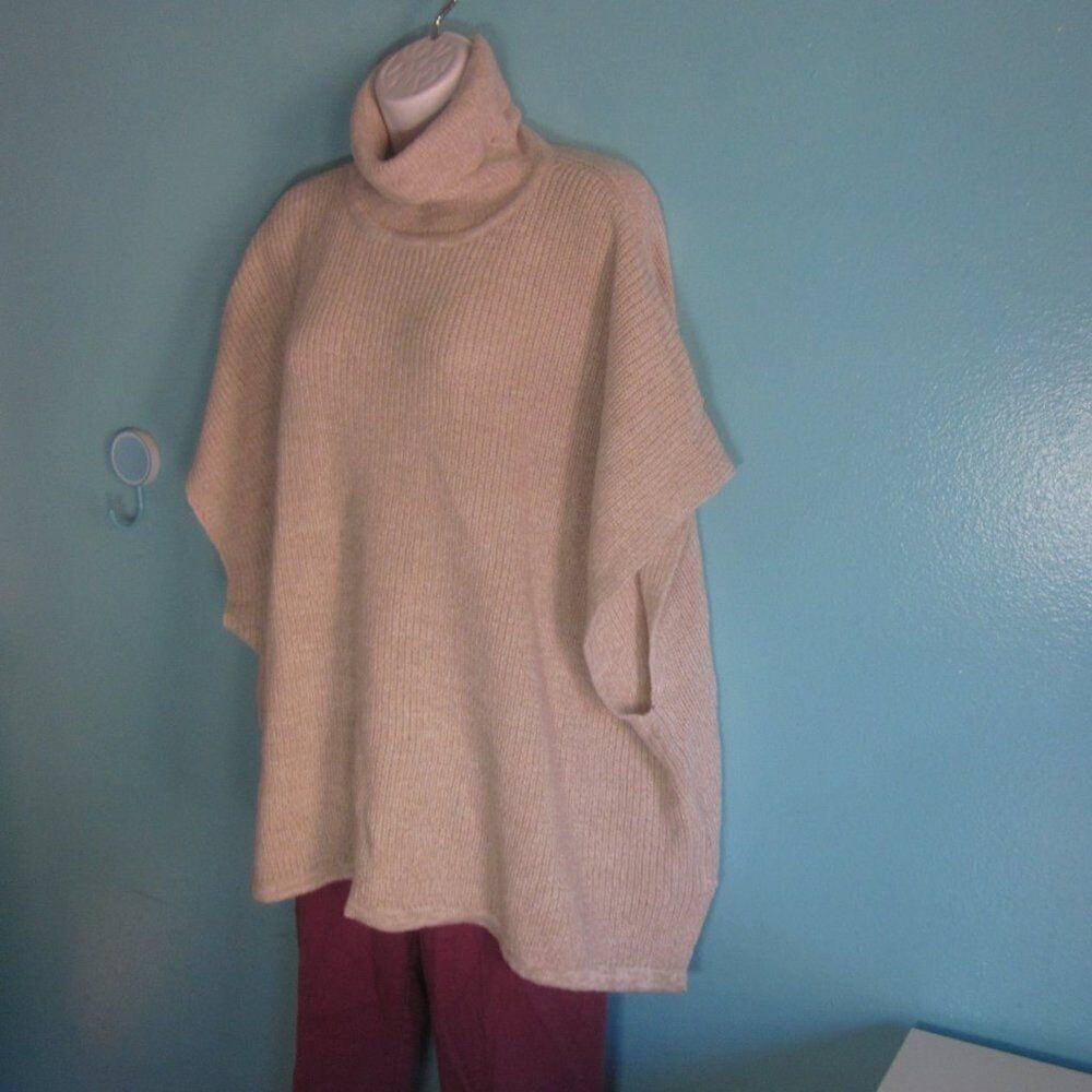 Isolde Womens Fall Knit Cowlneck Oversized Beige Knit Sweater Size  S / M